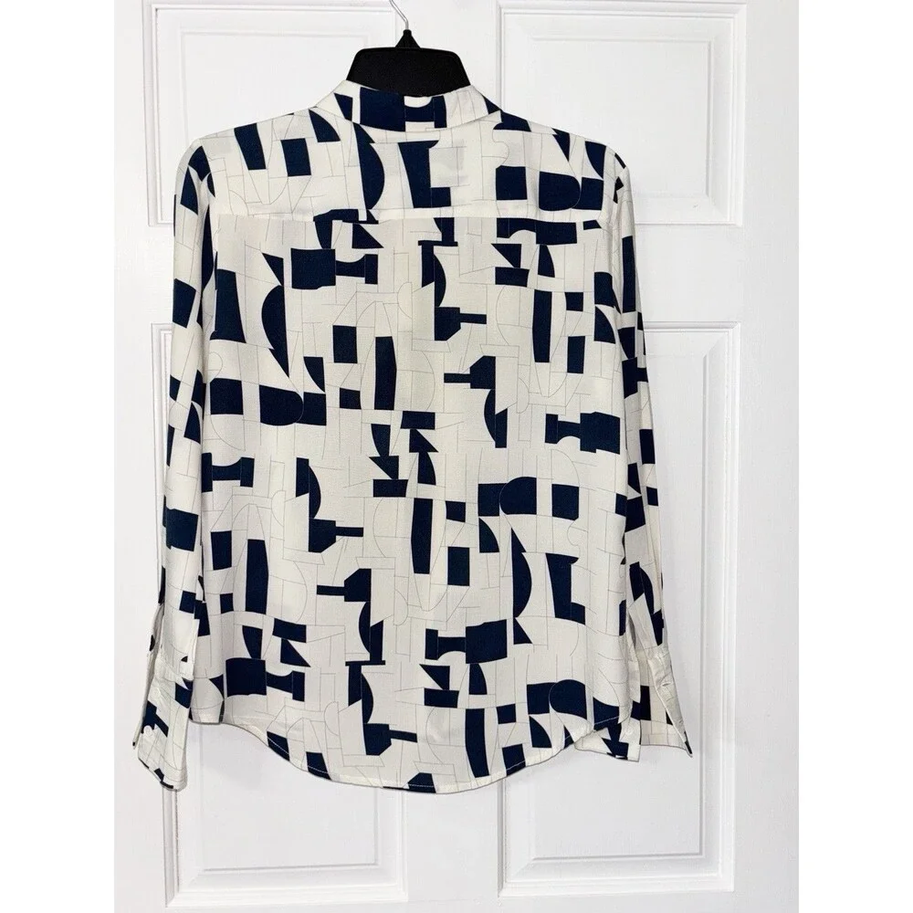 Crosby Blue and Cream Blouse Geometric Pattern Small